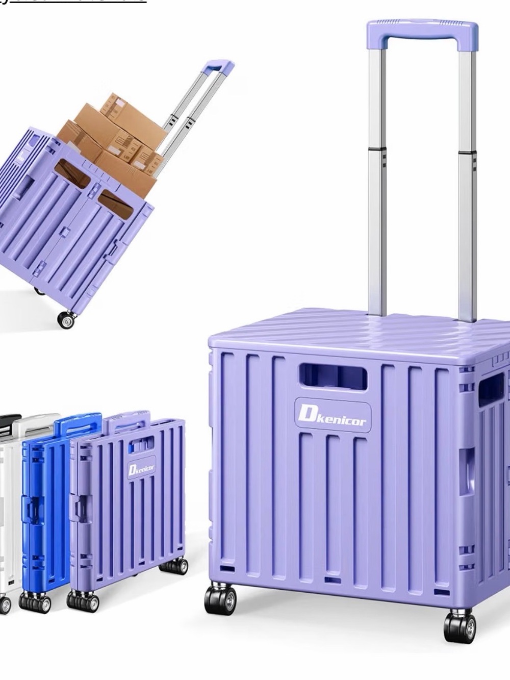 Lavender Rolling Storage Cart with Telescoping Handle